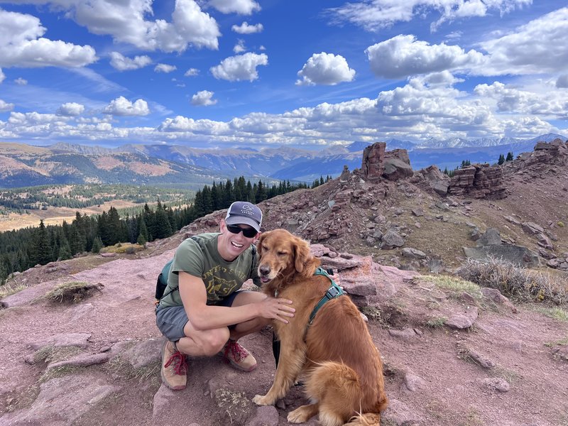 Josh and Scout on a Colorado summit