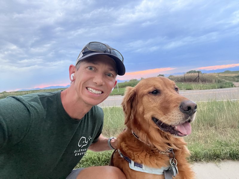 Josh and Scout at sunset in Colorado